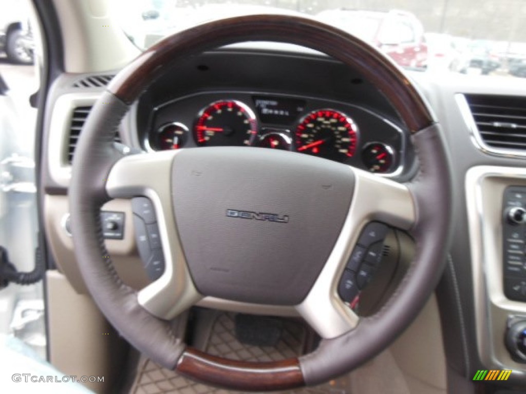 2013 GMC Acadia Denali AWD Dark Cashmere Steering Wheel Photo #77630059