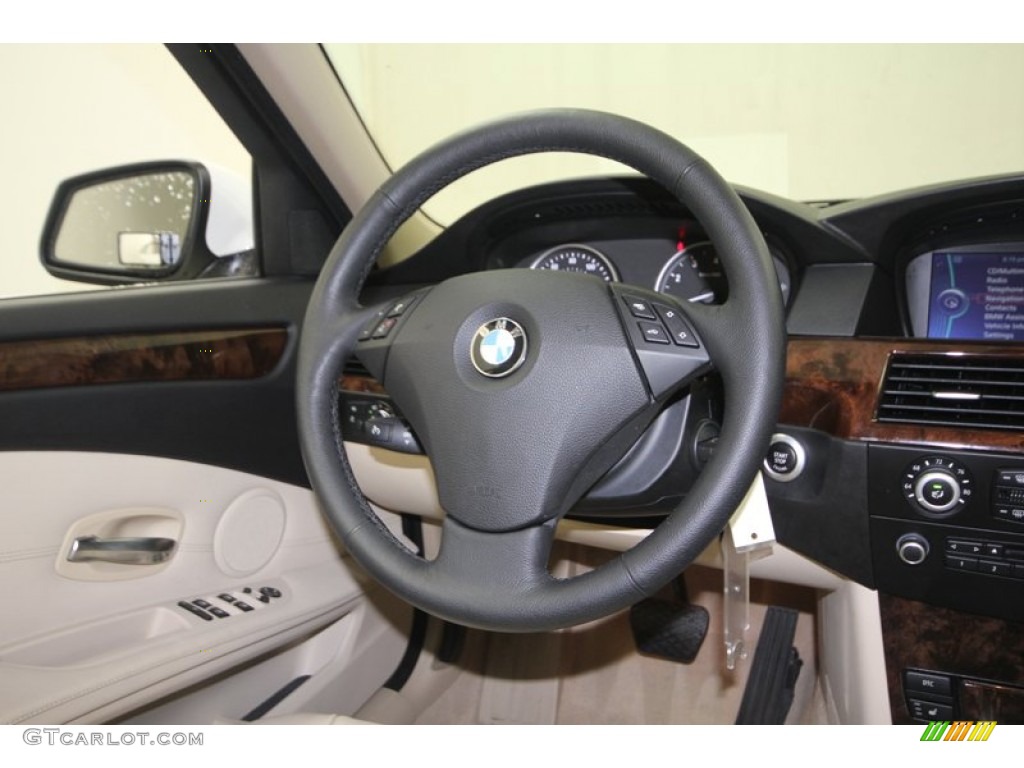 2010 BMW 5 Series 528i Sedan Cream Beige Steering Wheel Photo #77631643
