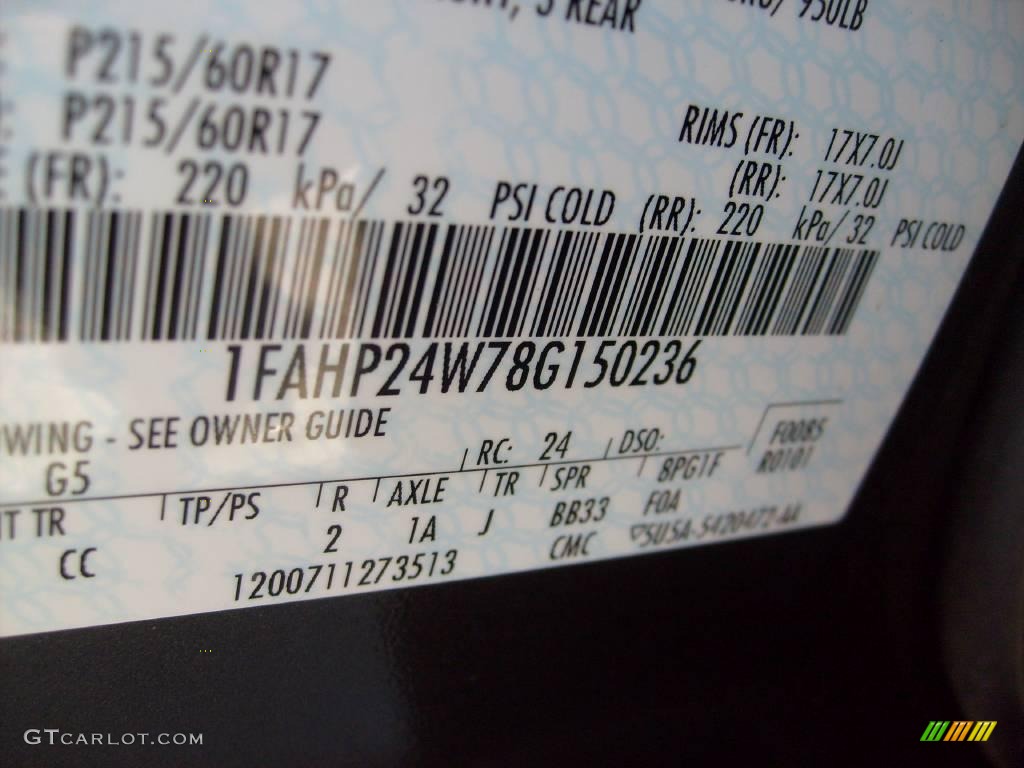 2008 Taurus Color Code G5 for Alloy Grey Metallic Photo #7763823