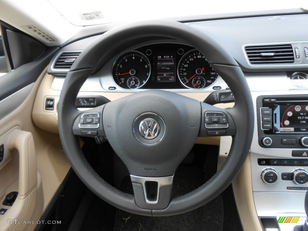 2013 Volkswagen CC Lux Desert Beige/Black Steering Wheel Photo #77642502