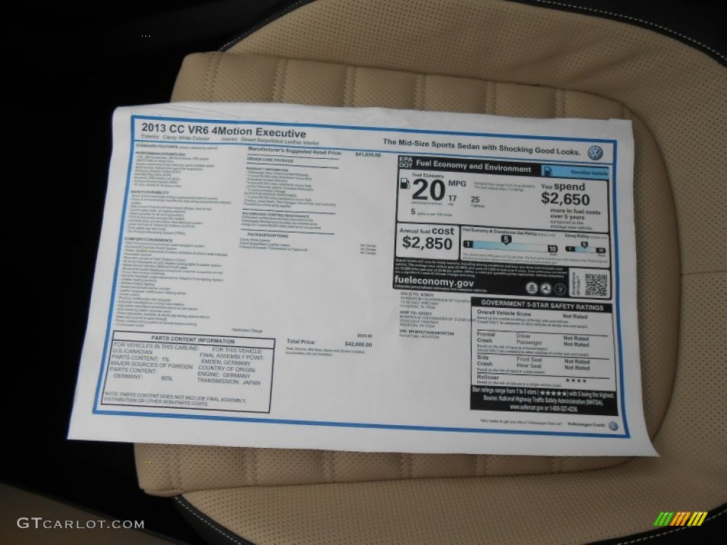 2013 Volkswagen CC VR6 4Motion Executive Window Sticker Photo #77643849