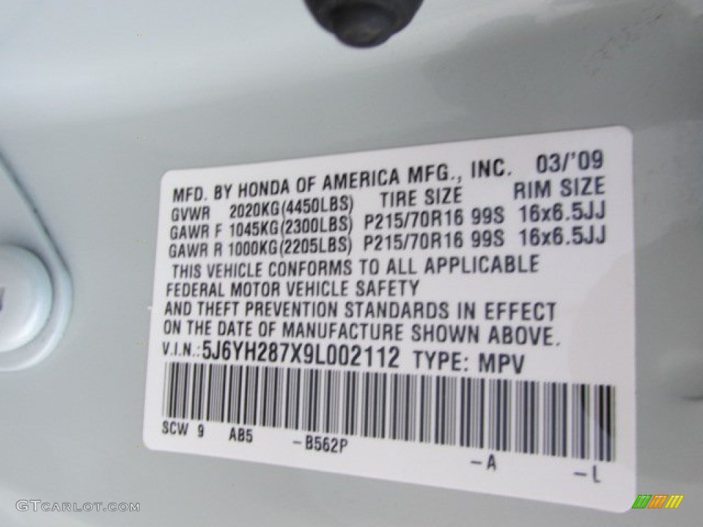 2009 Honda Element EX AWD Color Code Photos