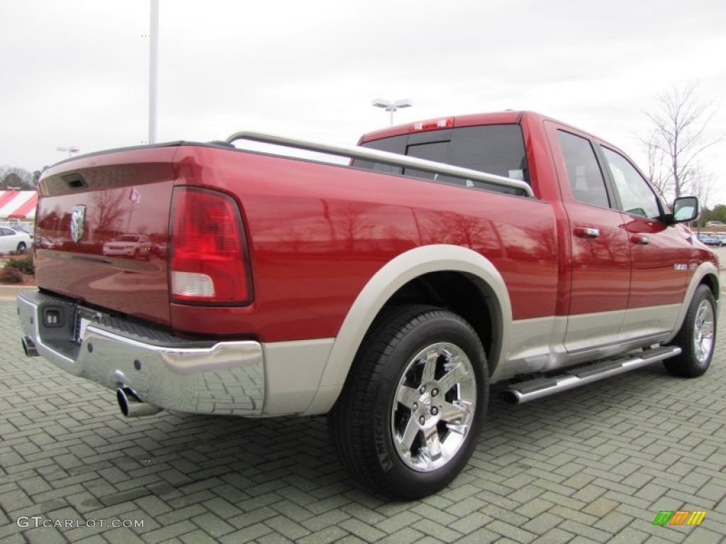 2009 Ram 1500 Laramie Quad Cab - Inferno Red Crystal Pearl / Light Pebble Beige/Bark Brown photo #5