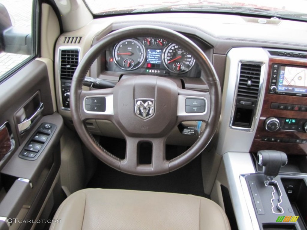 2009 Dodge Ram 1500 Laramie Quad Cab Light Pebble Beige/Bark Brown Steering Wheel Photo #77651843