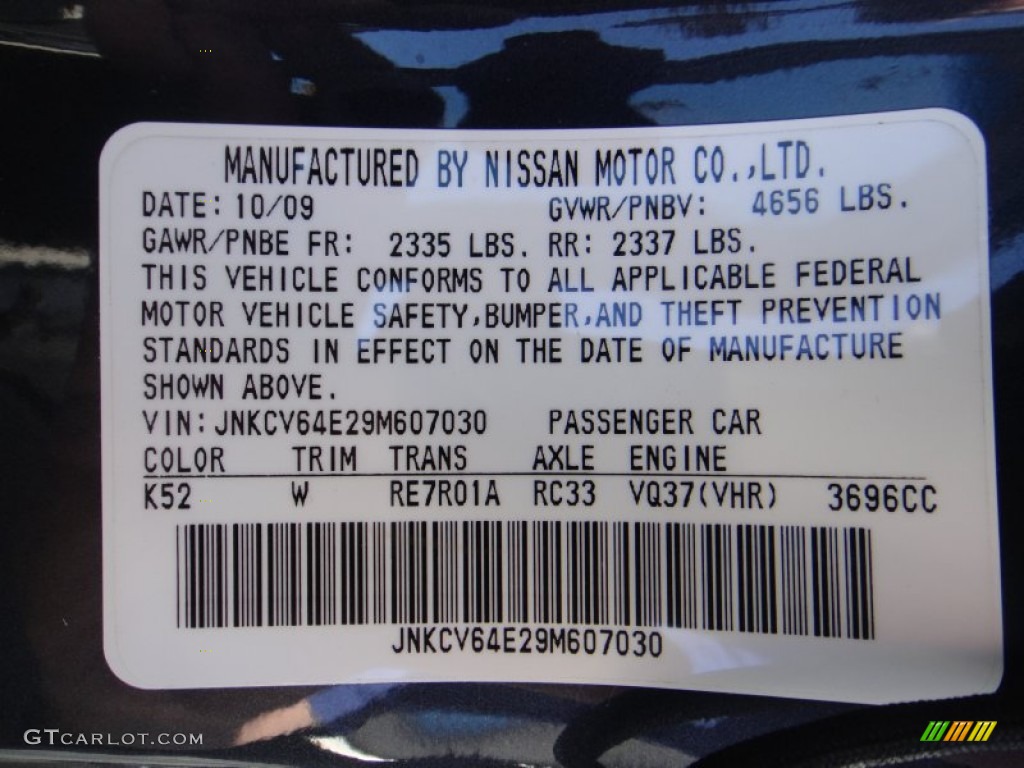 2009 Infiniti G 37 S Sport Coupe Color Code Photos