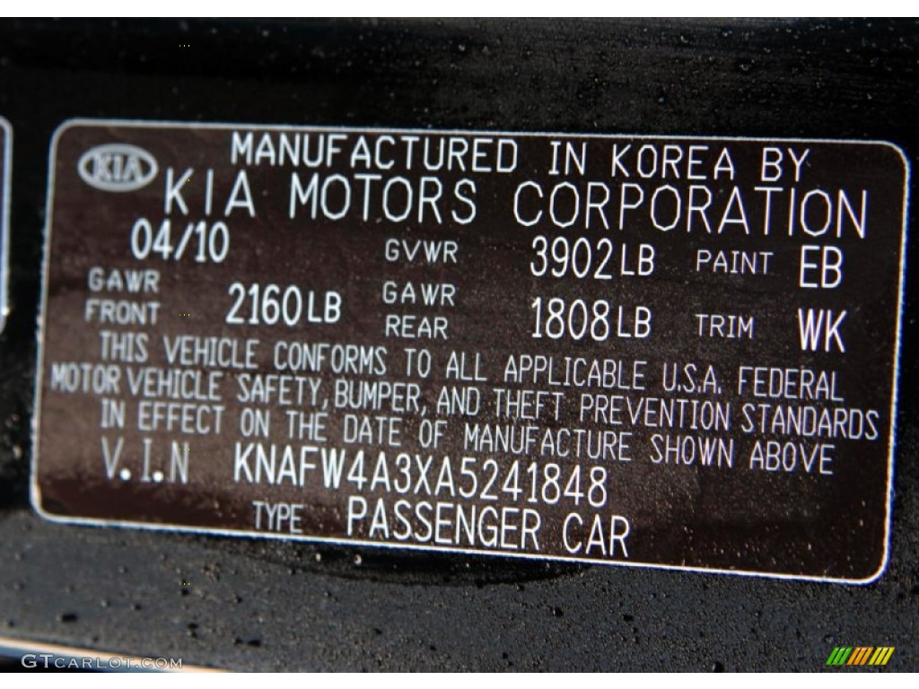 2010 Kia Forte SX Color Code Photos