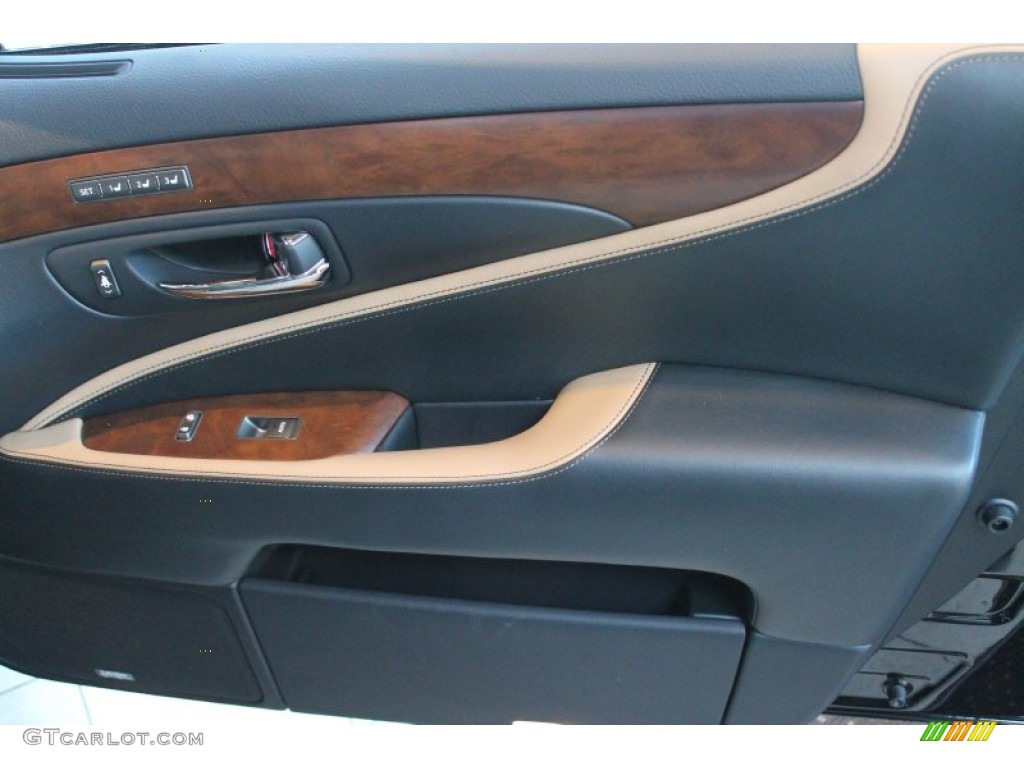 2012 Lexus LS 460 Black/Saddle Tan/Matte Dark Brown Ash Door Panel Photo #77656704
