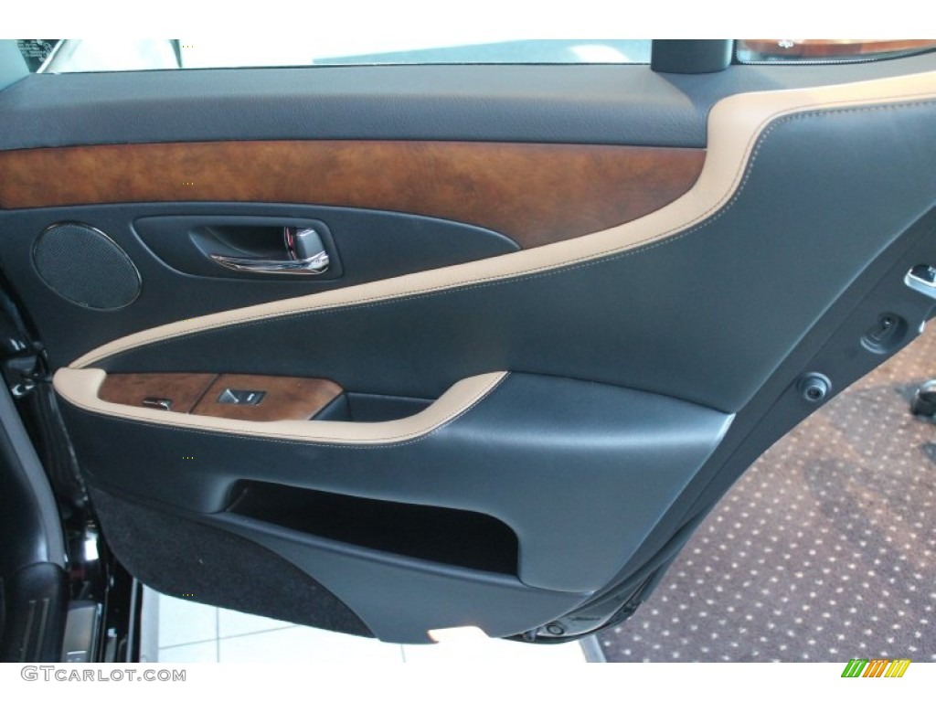 2012 Lexus LS 460 Black/Saddle Tan/Matte Dark Brown Ash Door Panel Photo #77656750