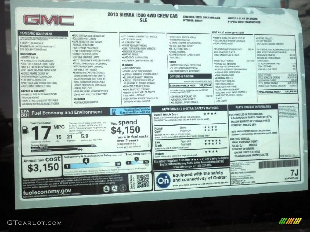 2013 GMC Sierra 1500 SLE Crew Cab 4x4 Window Sticker Photo #77667077