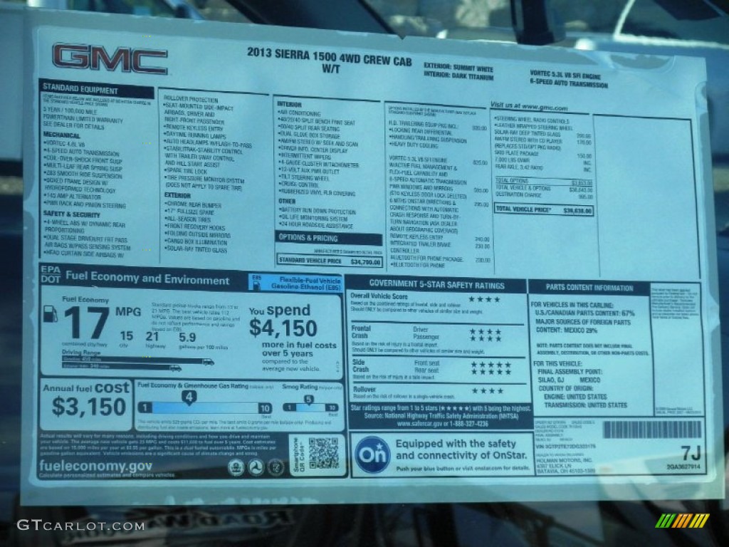 2013 GMC Sierra 1500 Crew Cab 4x4 Window Sticker Photo #77667522