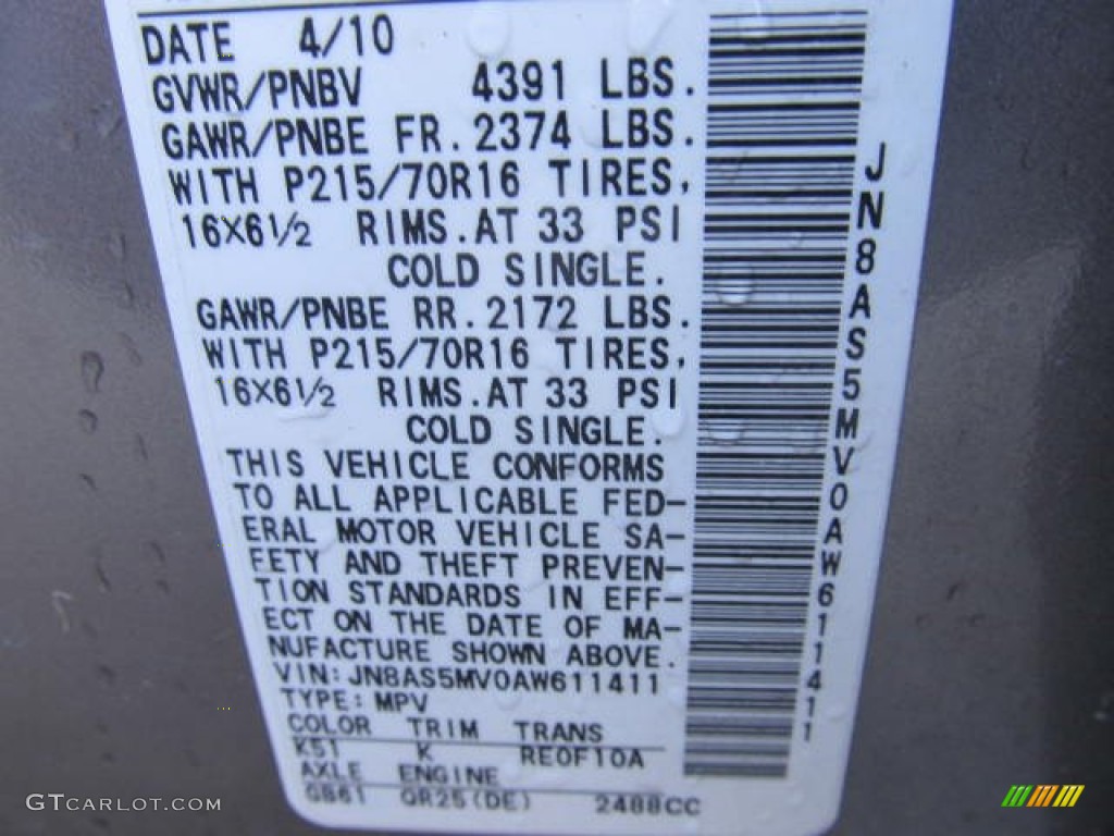 2010 Nissan Rogue S AWD 360 Value Package Color Code Photos