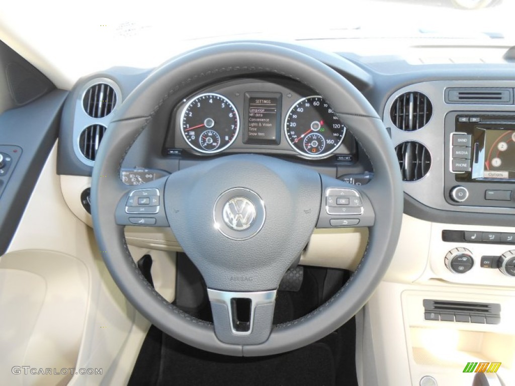 2013 Volkswagen Tiguan SEL Beige Steering Wheel Photo #77671715
