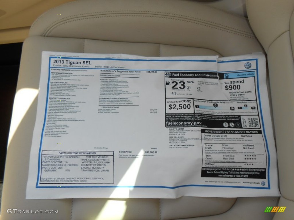 2013 Volkswagen Tiguan SEL Window Sticker Photo #77671781