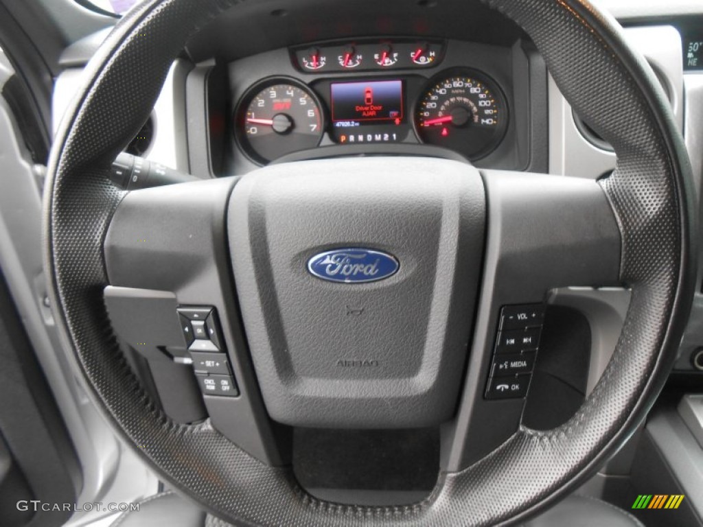 2011 Ford F150 SVT Raptor SuperCrew 4x4 Raptor Black Steering Wheel Photo #77673291