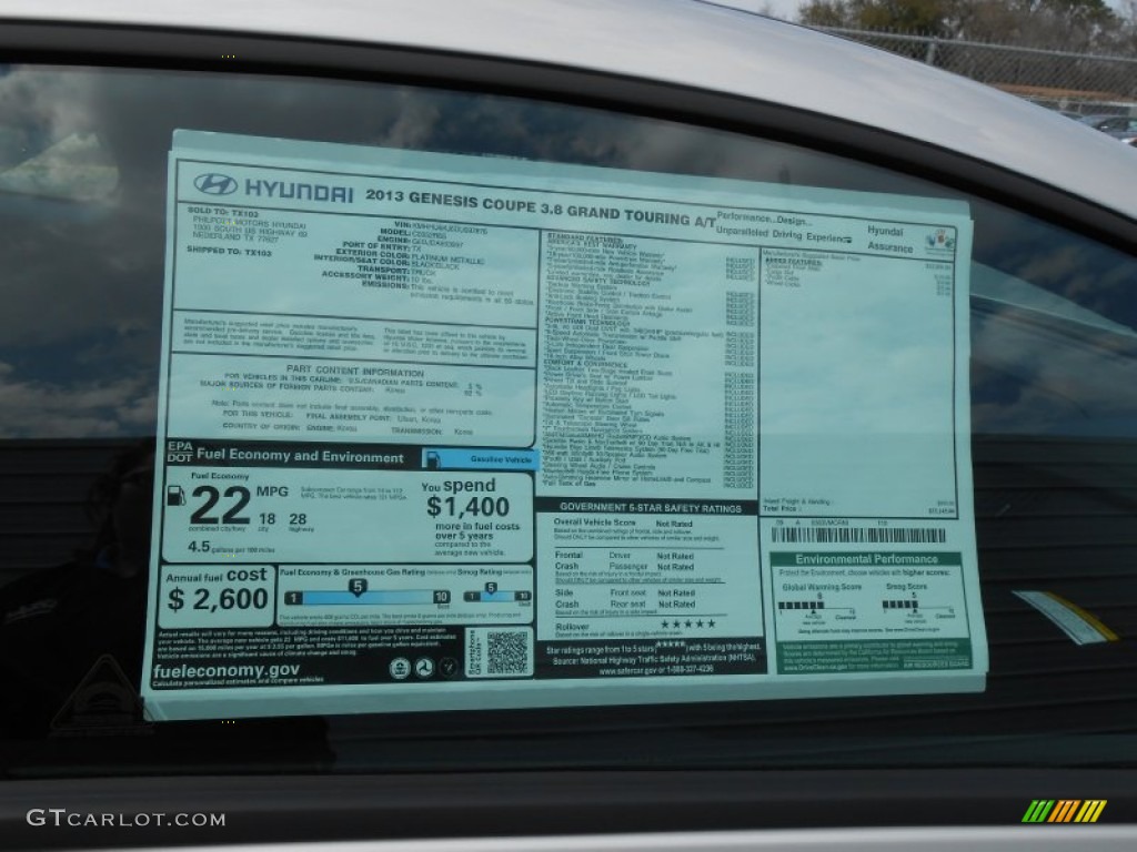 2013 Hyundai Genesis Coupe 3.8 Grand Touring Window Sticker Photo #77673867