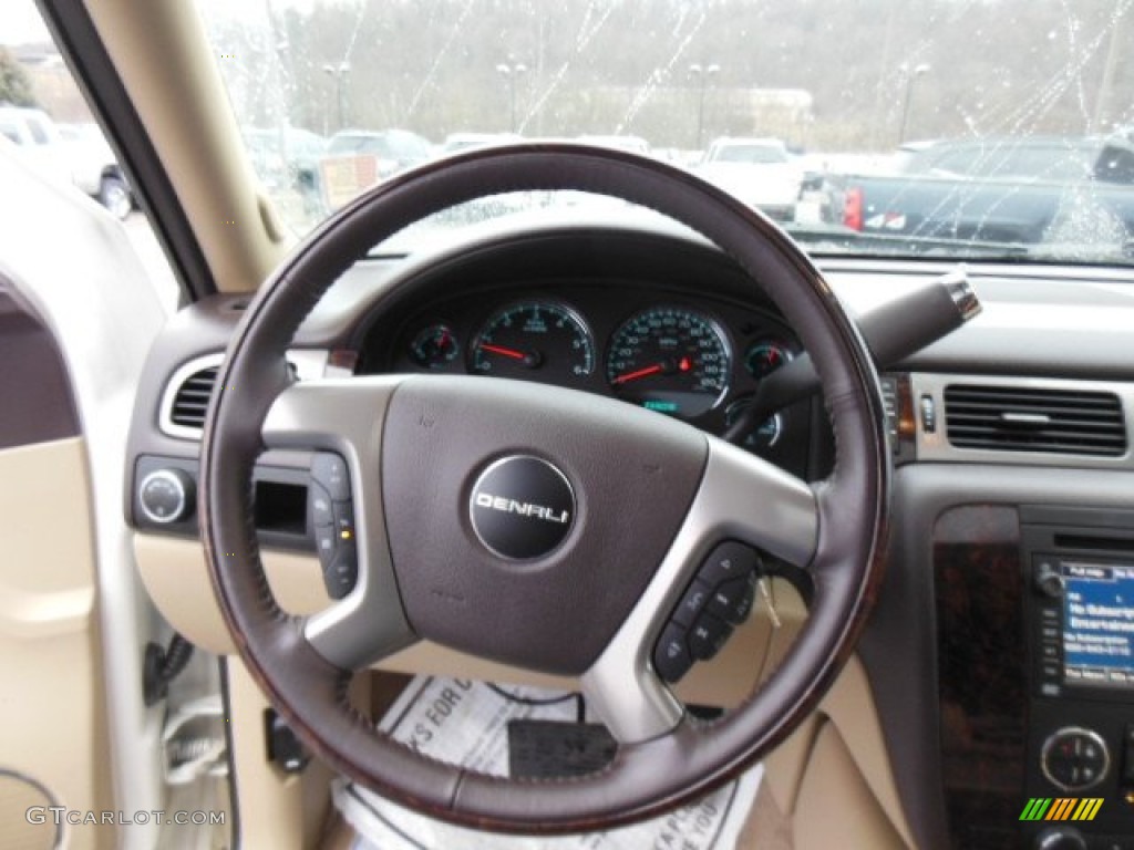 2011 GMC Yukon Denali AWD Cocoa/Light Cashmere Steering Wheel Photo #77676228