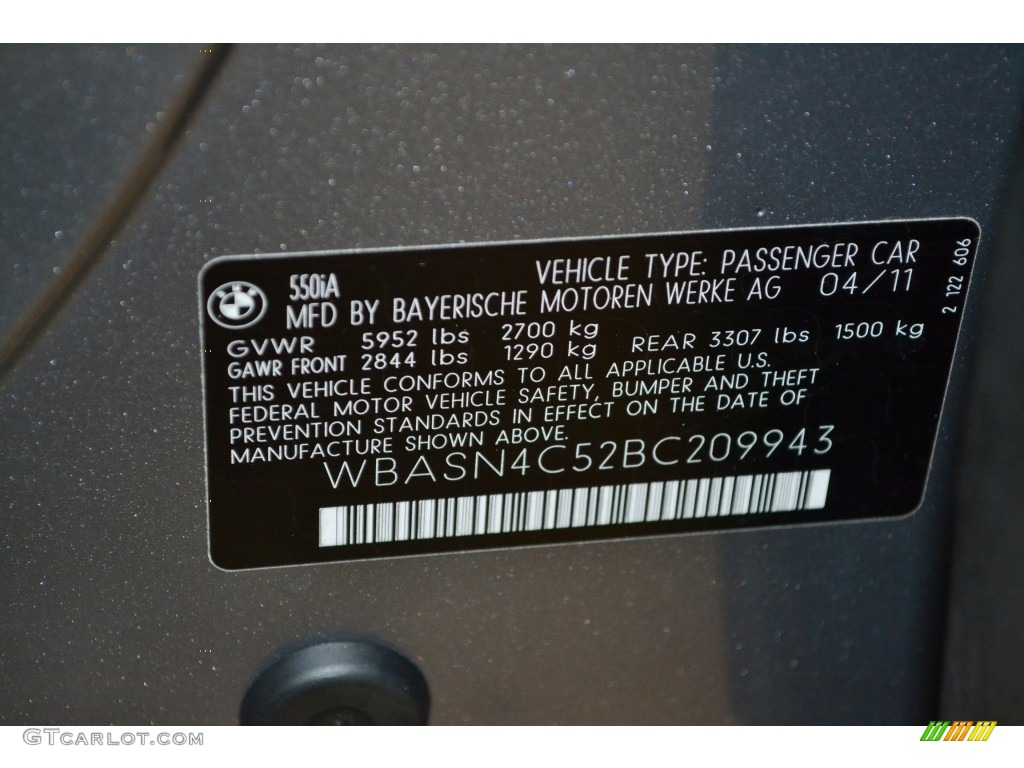 2011 BMW 5 Series 550i Gran Turismo Info Tag Photos