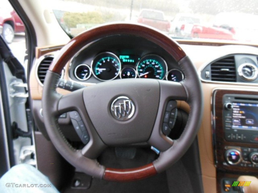 2013 Buick Enclave Premium AWD Choccachino Leather Steering Wheel Photo #77679710