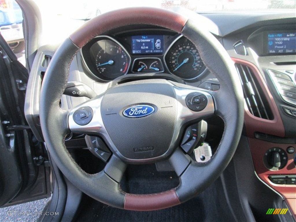 2012 Ford Focus SE 5-Door Tuscany Red Leather Steering Wheel Photo #77683472