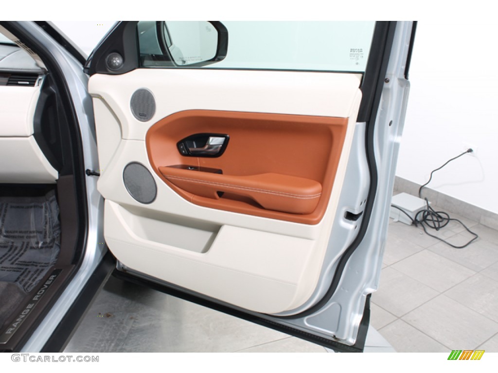 2012 Land Rover Range Rover Evoque Prestige Tan/Ivory/Espresso Door Panel Photo #77688735