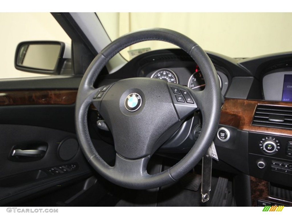 2010 BMW 5 Series 528i Sedan Black Steering Wheel Photo #77688975