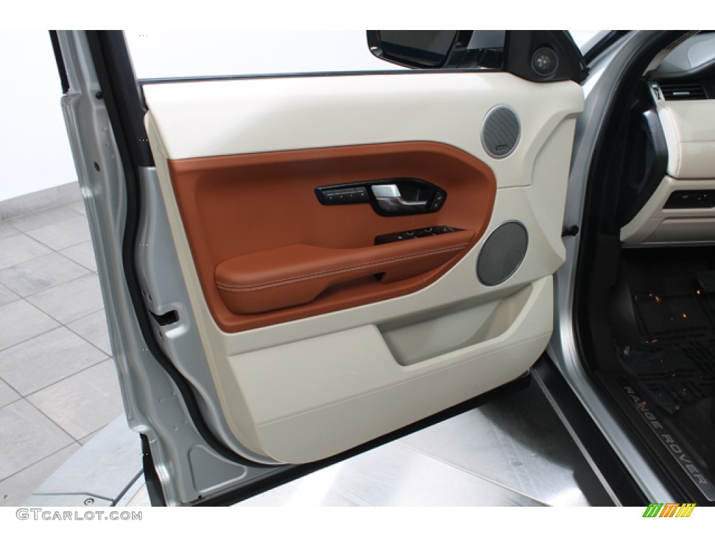 2012 Land Rover Range Rover Evoque Prestige Tan/Ivory/Espresso Door Panel Photo #77689335
