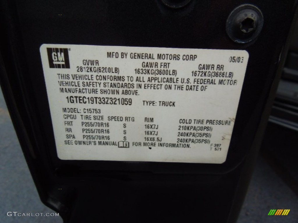 2003 GMC Sierra 1500 SLE Extended Cab Info Tag Photo #77691469