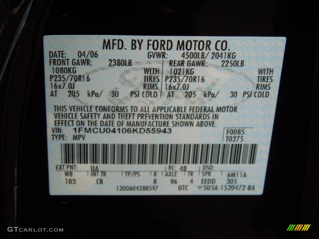 2006 Ford Escape Limited Color Code Photos