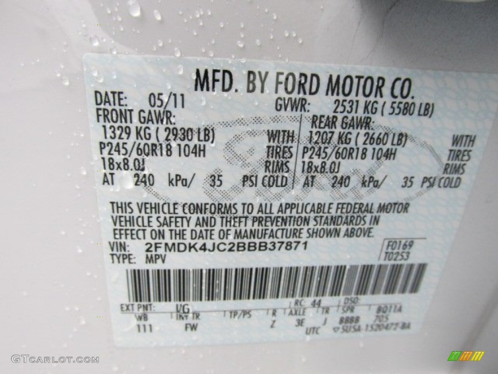 2011 Edge Color Code UG for White Platinum Tri-Coat Photo #77702472