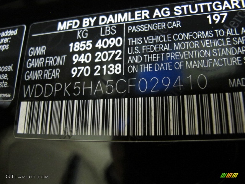 2012 Mercedes-Benz SLK 350 Roadster Color Code Photos