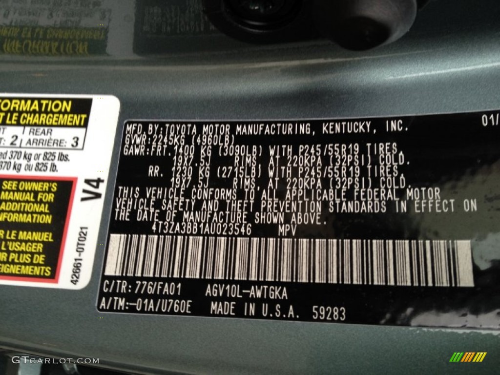 2010 Venza Color Code 776 for Aloe Green Metallic Photo #77715744