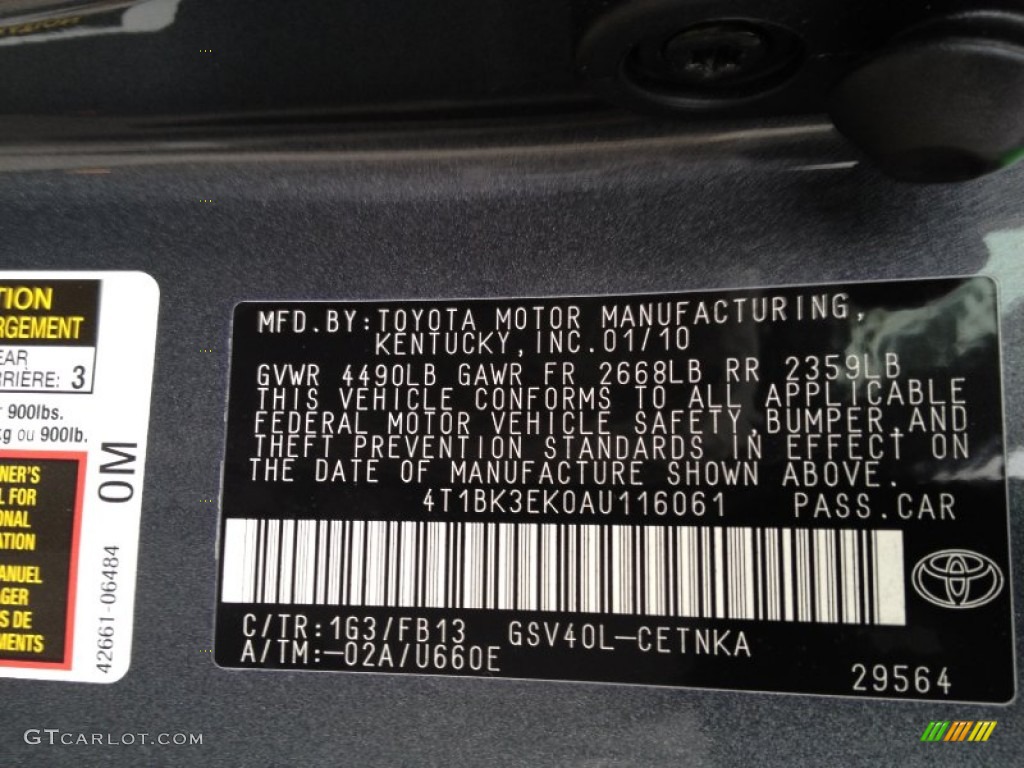 2010 Camry Color Code 1G3 for Magnetic Gray Metallic Photo #77716905