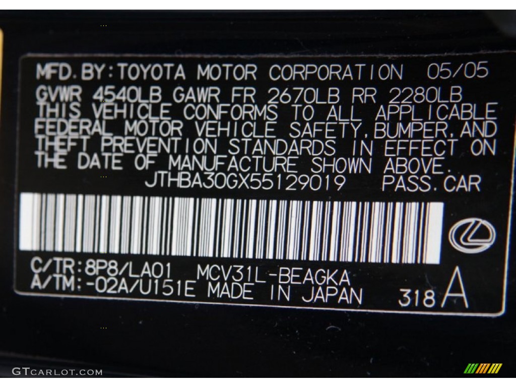 2005 ES Color Code 8P8 for Blue Onyx Pearl Photo #77717183