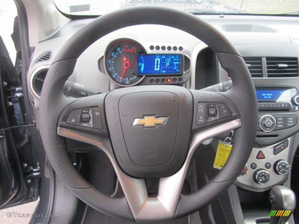 2013 Chevrolet Sonic LT Sedan Jet Black/Dark Titanium Steering Wheel Photo #77717948