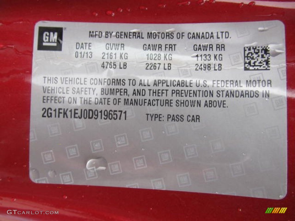 2013 Chevrolet Camaro SS/RS Coupe Info Tag Photo #77718703