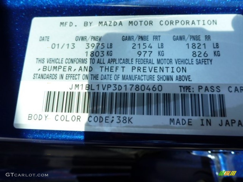 2013 MAZDA3 Color Code 38K for Indigo Lights Mica Photo #77721102