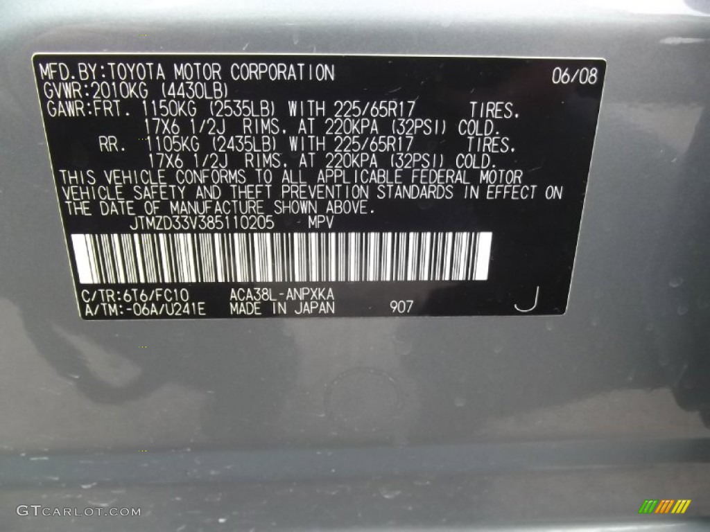 2008 Toyota RAV4 I4 Color Code Photos