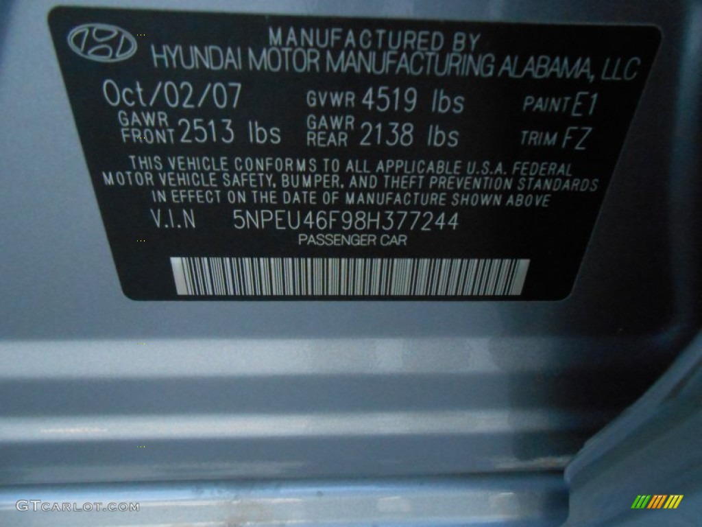 2008 Sonata Color Code E1 for Steel Gray Photo #77728383