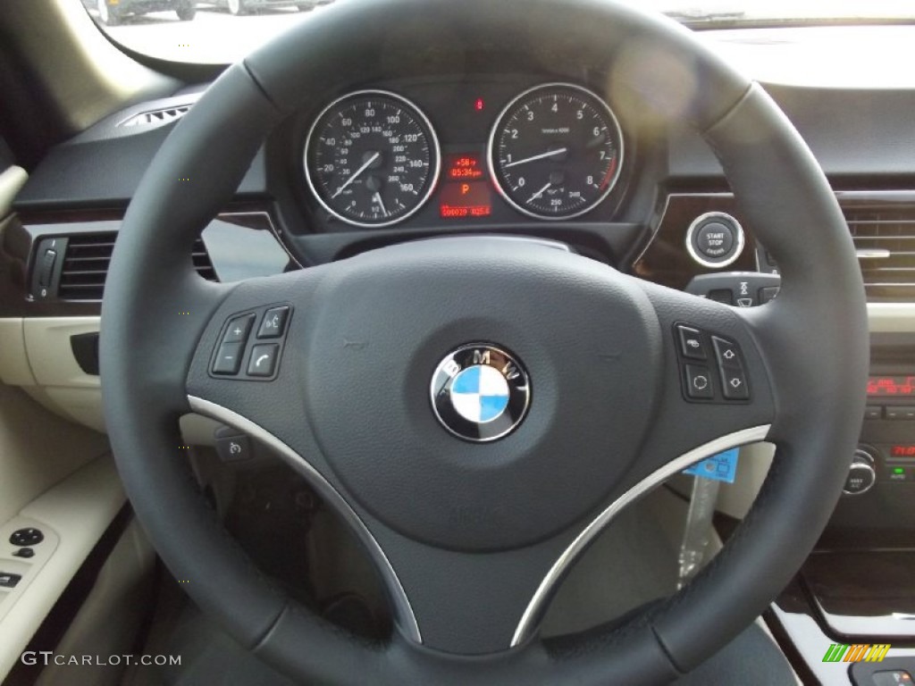 2013 BMW 3 Series 328i Convertible Cream Beige Steering Wheel Photo #77728865