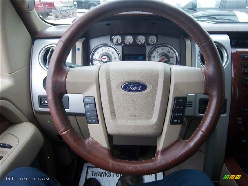 2009 Ford F150 King Ranch SuperCrew 4x4 Chaparral Leather/Camel Steering Wheel Photo #77731101