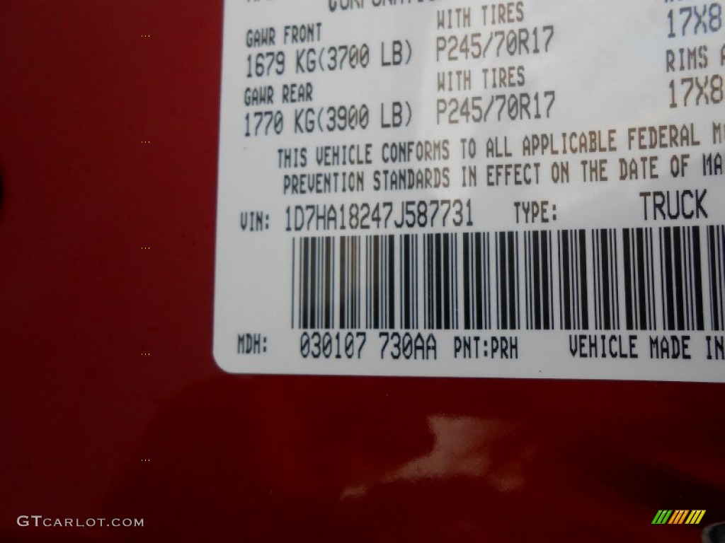 2007 Ram 1500 Color Code PRH for Inferno Red Crystal Pearl Photo #77734032