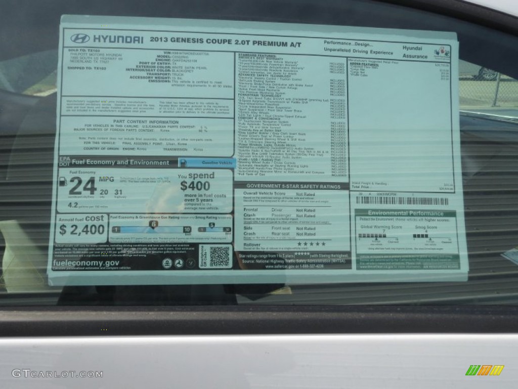 2013 Hyundai Genesis Coupe 2.0T Premium Window Sticker Photo #77741664
