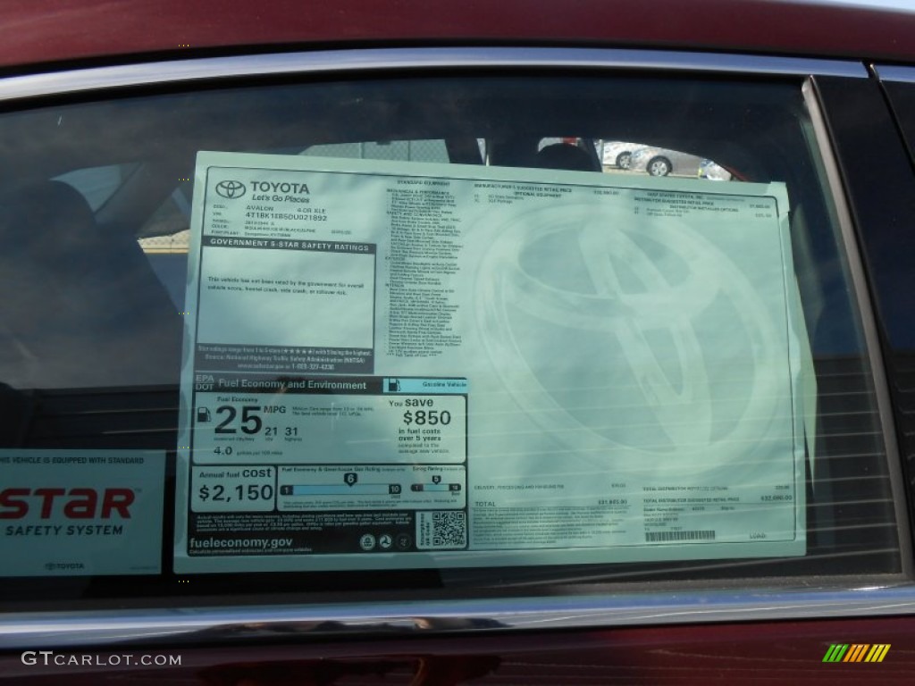 2013 Toyota Avalon XLE Window Sticker Photo #77742453
