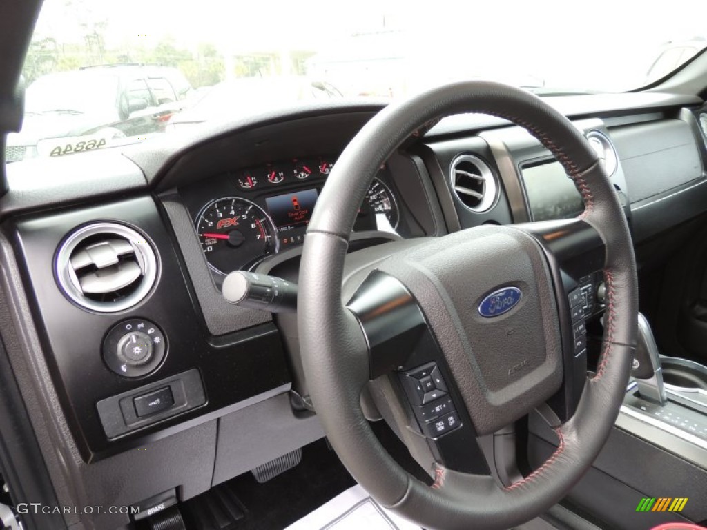 2013 Ford F150 FX4 SuperCrew 4x4 FX Sport Appearance Black/Red Steering Wheel Photo #77743715
