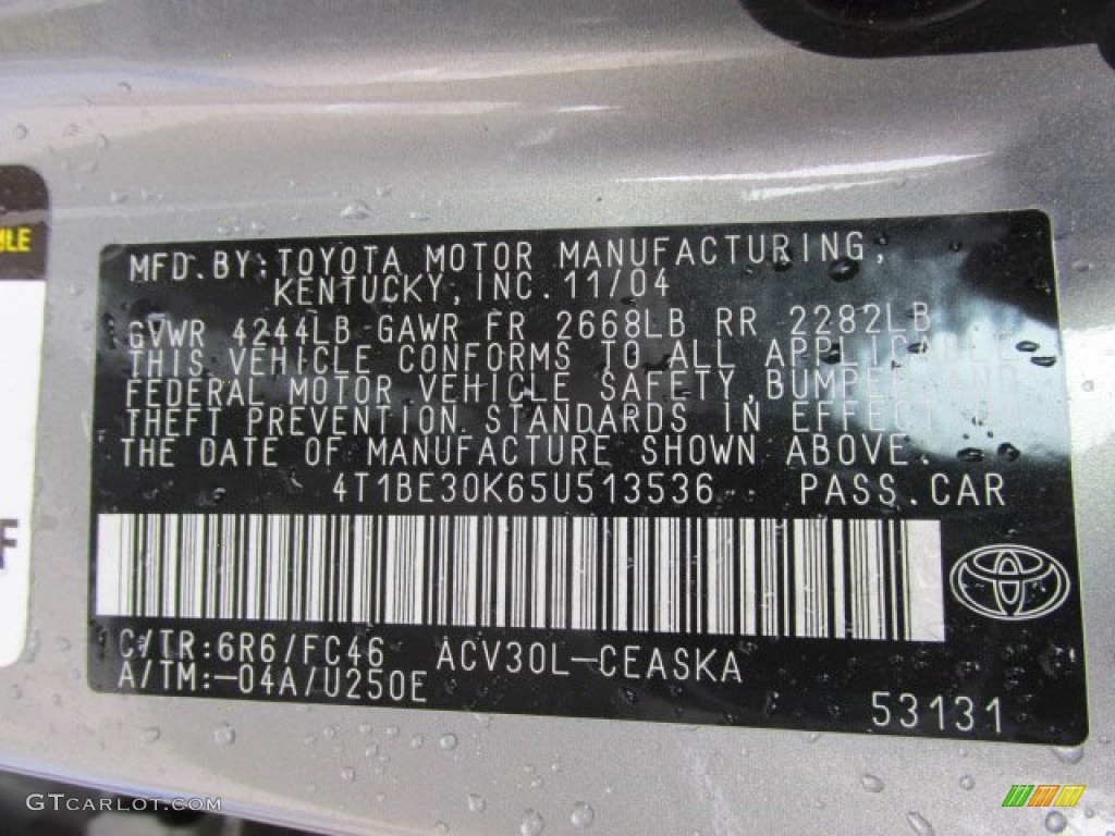 2005 Toyota Camry SE Color Code Photos