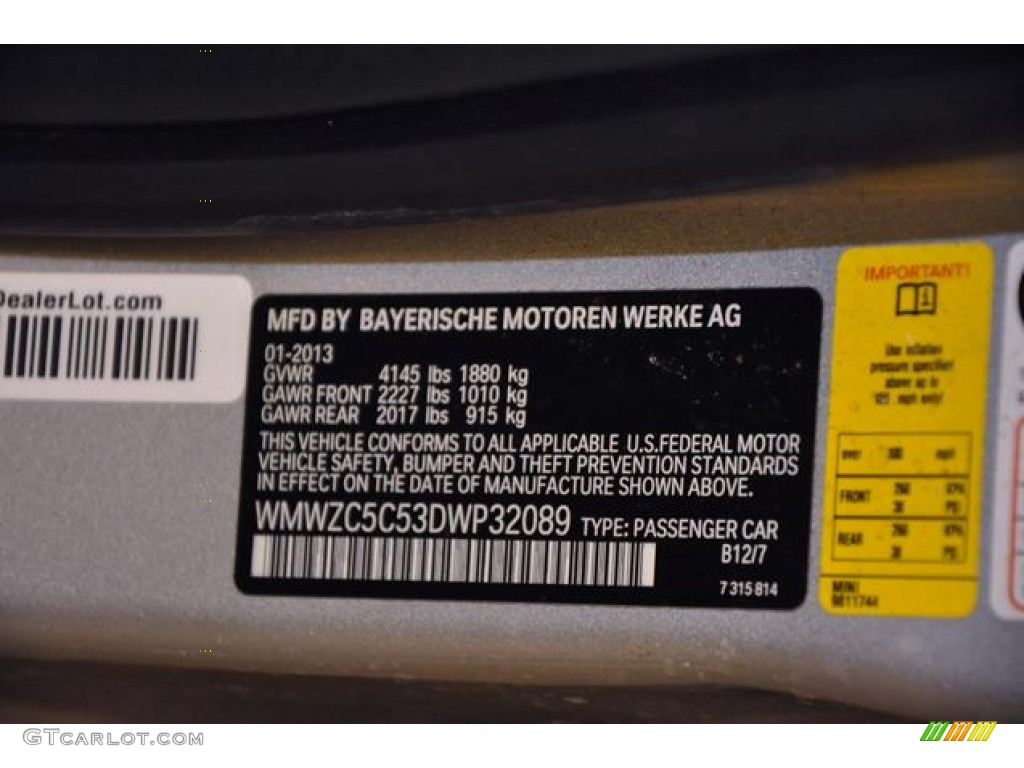 2013 Cooper Color Code B12 for Crystal Silver Metallic Photo #77751081