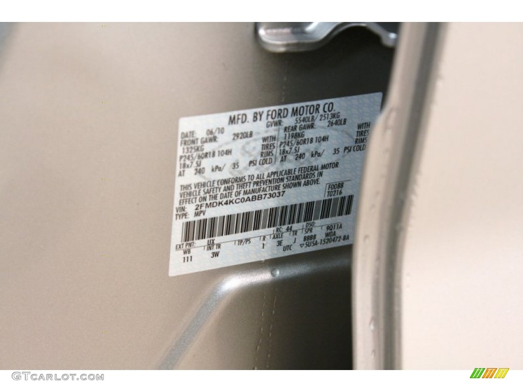 2010 Ford Edge Limited AWD Color Code Photos