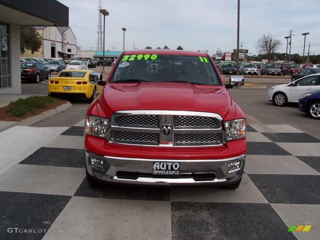 2011 Ram 1500 Laramie Quad Cab 4x4 - Flame Red / Light Pebble Beige/Bark Brown photo #2
