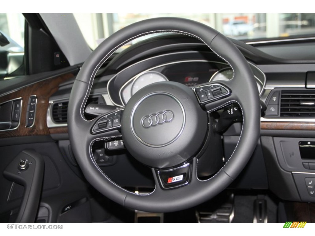2013 Audi S6 4.0 TFSI quattro Sedan Black Steering Wheel Photo #77752289