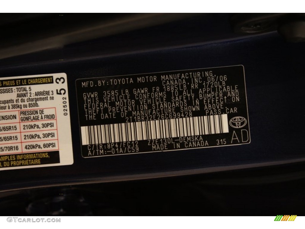 2006 Toyota Corolla S Color Code Photos